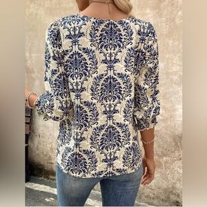 Women Allover Print Flounce Sleeve Blouse